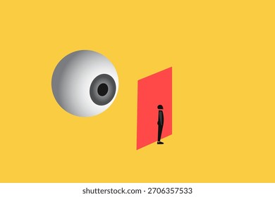 Businessman being monitored at work minimal illustration. concept of loss of privacy, surveillance
