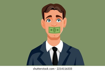 
Businessman Being Silenced By Dollar Payment Vector Cartoon. Corrupt Person Buying Silence Censoring And Lobbying With Bribe Money
