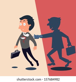 Businessman being stabbed in the back, conflict or criminal business concept. Vector illustration.  