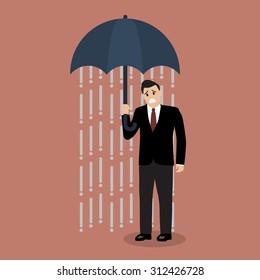 Businessman being wet from raining instead he holding umbrella. Business concept