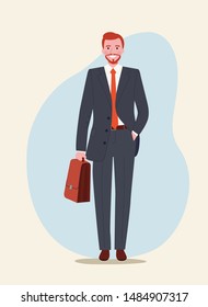 Businessman with biefcase isolated. Vector flat style illustration