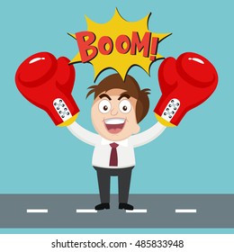 Businessman with big boxing gloves, vector illustration cartoon