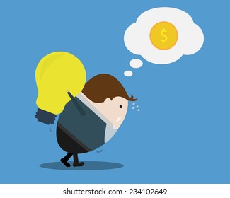 businessman with big bulb idea think for money business concept cartoon vector Illustration - Shutterstock ID 234102649