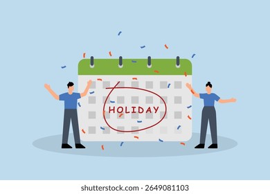 businessman with big calendar jump for joy to celebrate long holiday.