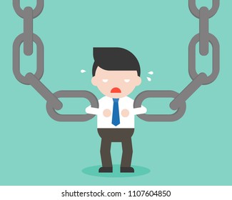 Businessman and big chain, flat design vector