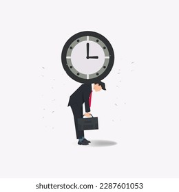 Businessman with big clock. Work overtime concept illustration