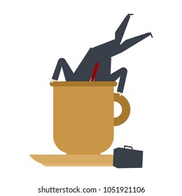 Businessman in big coffee mug. Boss Dive coffee. office life vector illustration.