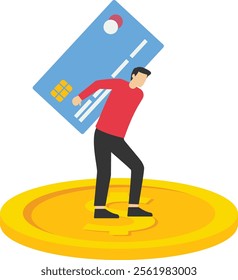 Businessman with the big credit card debt crisis, Vector illustration design concept in flat style

