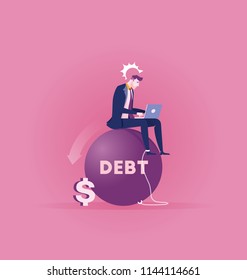 Businessman with a Big Debt Weight. Vector Illustration