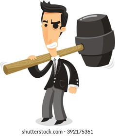 businessman with big hammer cartoon illustration