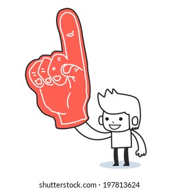 businessman big hand up