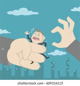 Businessman in a big hand
