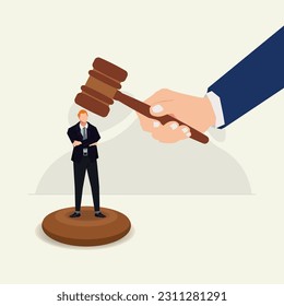 Businessman with big hand hold judge gavel vector illustration