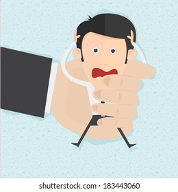 Businessman in big hands. You can remove background and shadow. All parts are vector and editable