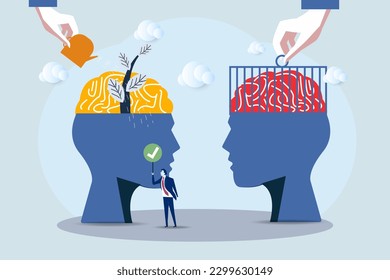 Businessman big head human think growth mindset different fixed mindset concept vector.