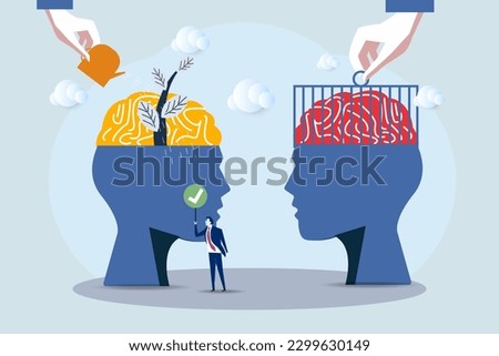 Businessman big head human think growth mindset different fixed mindset concept vector.