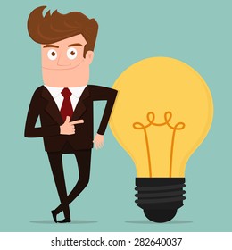 Businessman with big idea. Cartoon Vector Illustration.