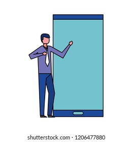 businessman with big mobile device