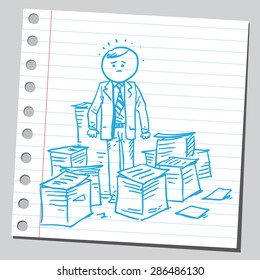 Businessman in big paper piles