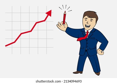 Businessman with big rising profit growth graph, financial advisor or wealth management, vector illustration