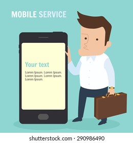 Businessman and big smartphone as a copyspace for your text
