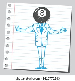 Businessman with billiard ball number eight instead of his head.