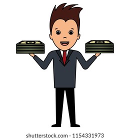 businessman with bills dollars