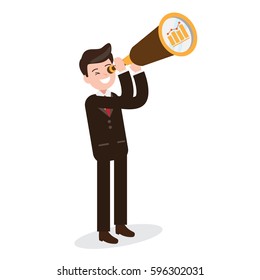 businessman with binocular , telescope , growing graph. man looking for opportunities. business design concept. vector illustration.