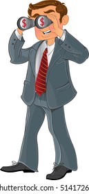 businessman with binoculars look on money