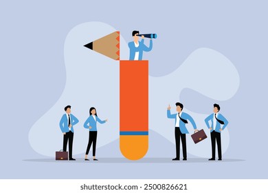 Businessman with binoculars to see vision 2d flat vector illustration