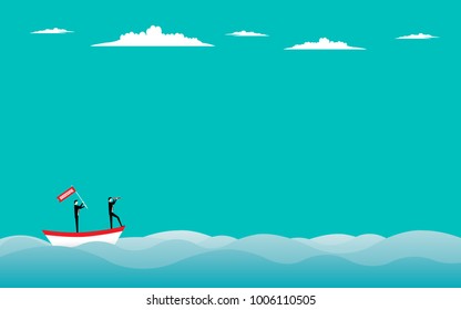 Businessman with binoculars standing on the boat looking at career success, Concept business illustartion vector flat