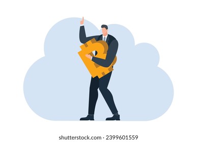 businessman with bitcoin digital money coin currency flat illustration template