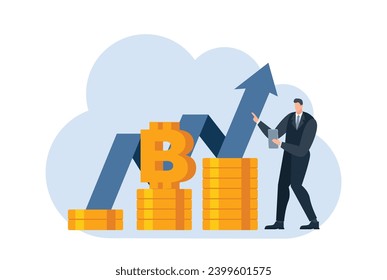 businessman with bitcoin digital money coin currency flat illustration template