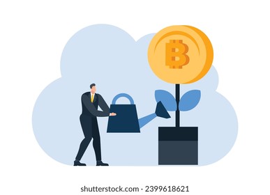 businessman with bitcoin digital money coin currency flat illustration template