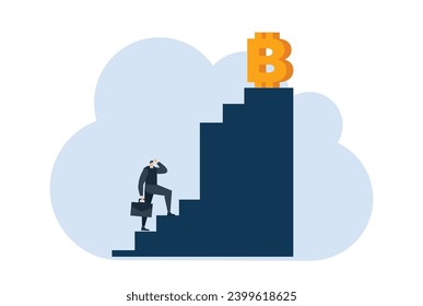 businessman with bitcoin digital money coin currency flat illustration template