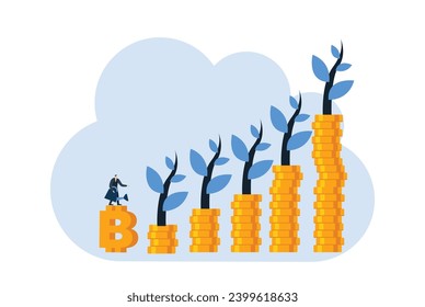 businessman with bitcoin digital money coin currency flat illustration template