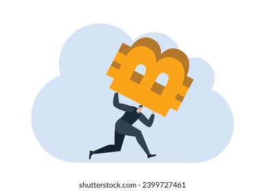 businessman with bitcoin digital money coin currency flat illustration template