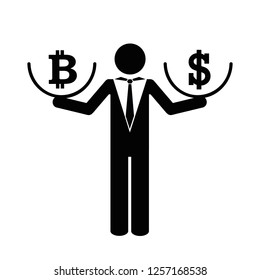 businessman with bitcoin and dollar pictogram vector illustration EPS10