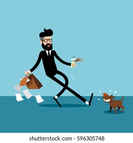 Businessman and biting dog vector.