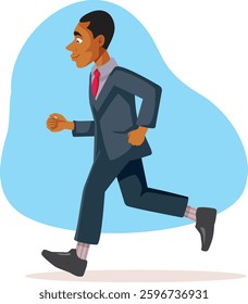 
Businessman of Black Ethnicity Running in a Suit Vector Cartoon. Corporate worker with a motivating goal of success moving fast 
