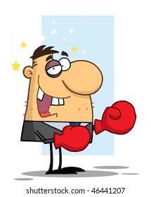 Businessman with Black Eye Wears Boxing Gloves,background