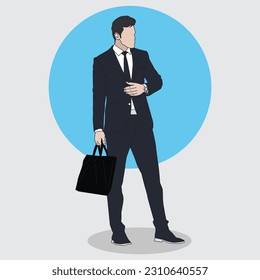  businessman in Black Suit Holding Briefcase vector