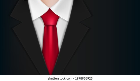 Businessman in a black suit and red tie. Background for business card. Vector illustration