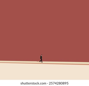 Businessman in black suit walking on city street going to work in morning. Urban lifestyle outdoor architecture.