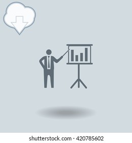 Businessman and blackboard icon with shadow. Cloud of download with arrow.