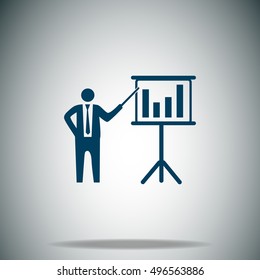 Businessman and blackboard vector icon