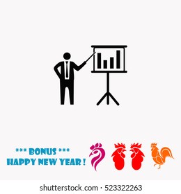 Businessman and blackboard vector icon