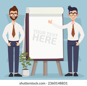 Businessman And Blank Paper For Text Vector Design