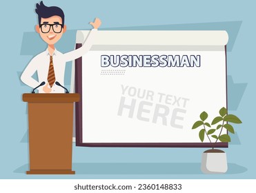 Businessman And Blank Paper For Text Vector Design