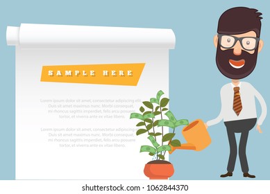 Businessman and blank paper vector design